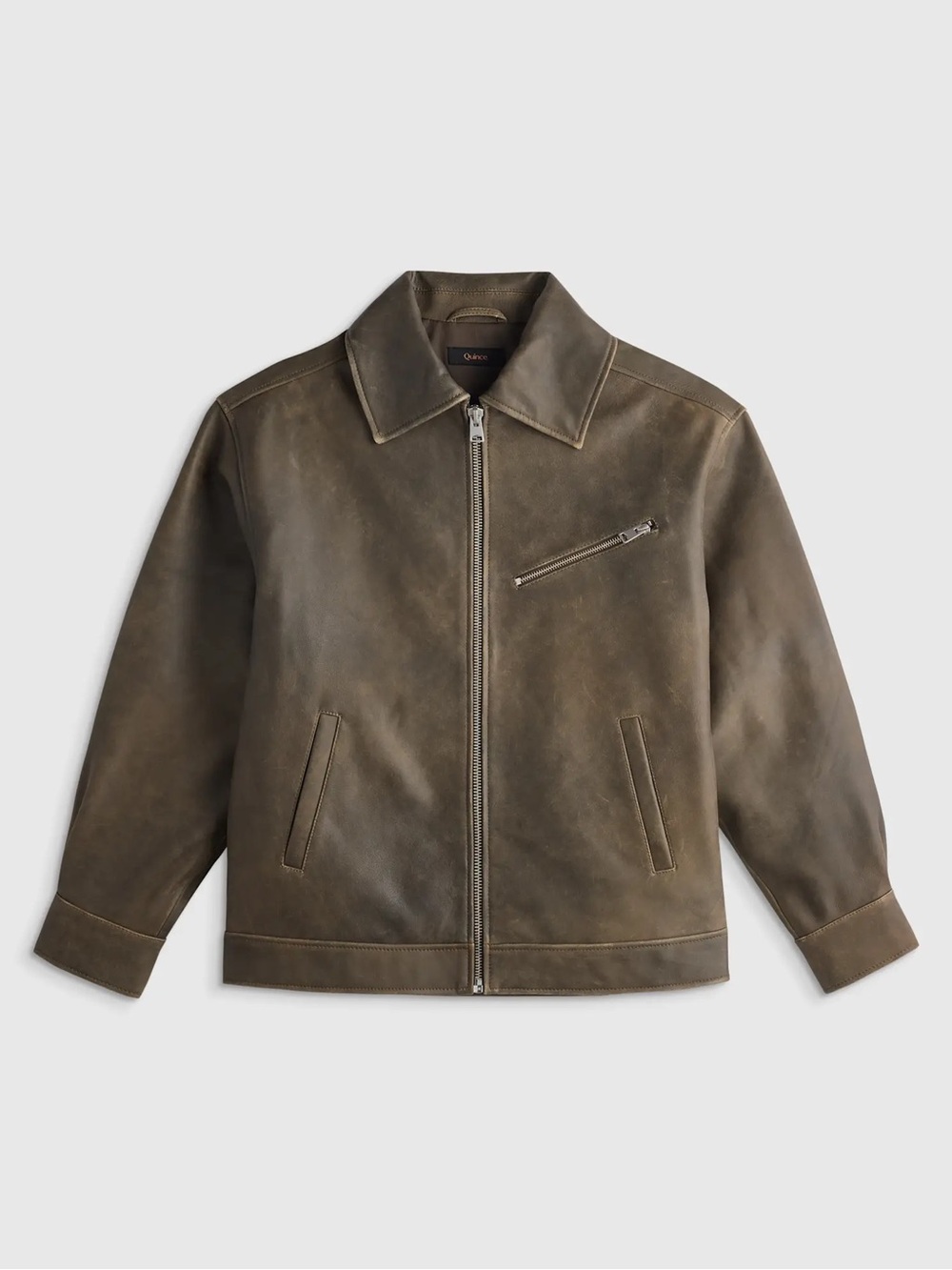 Quince 100% Leather Oversized Bomber Jacket Distressed Brown NWT XS